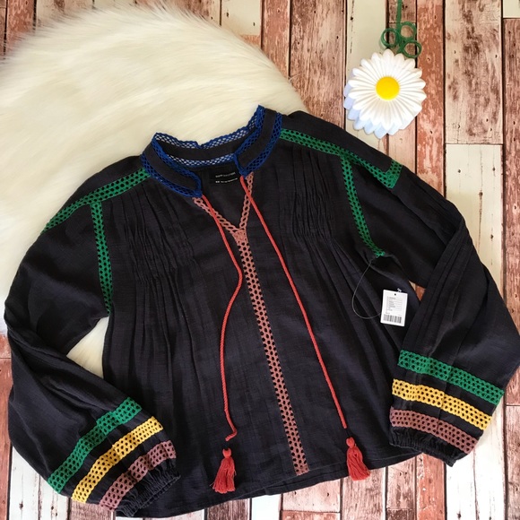 Urban Outfitters Peasant Top Blouse Tassel Medium - Picture 3 of 8